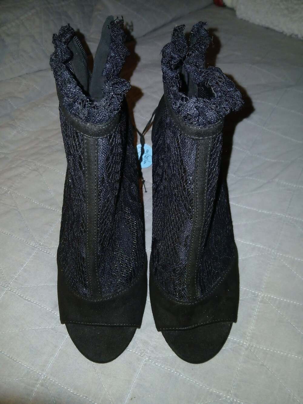 Primark Black Lace Peep Toe Stiletto Ankle Boots Size 8